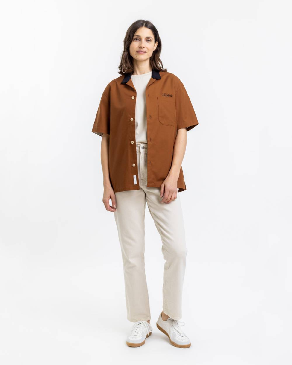 Rotholz Bowling Hemd Mit Kontrastkragen Terracotta