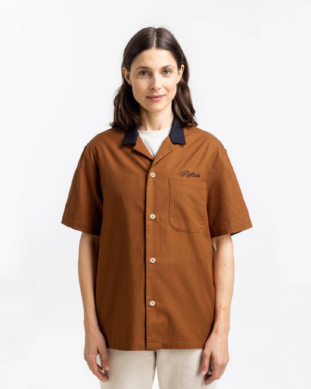 Rotholz Bowling Hemd Mit Kontrastkragen Terracotta