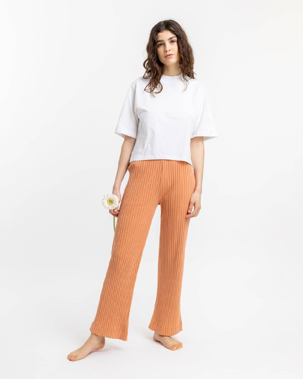 Rotholz Gerippte Hose Aus Bio-Baumwolle Apricot