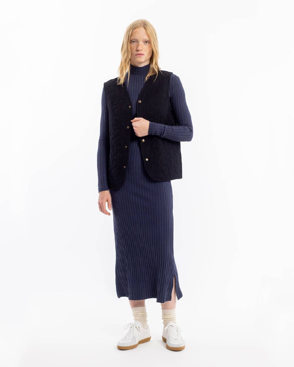 Rotholz Geripptes Kleid Bio Baumwolle - Dunkelblau