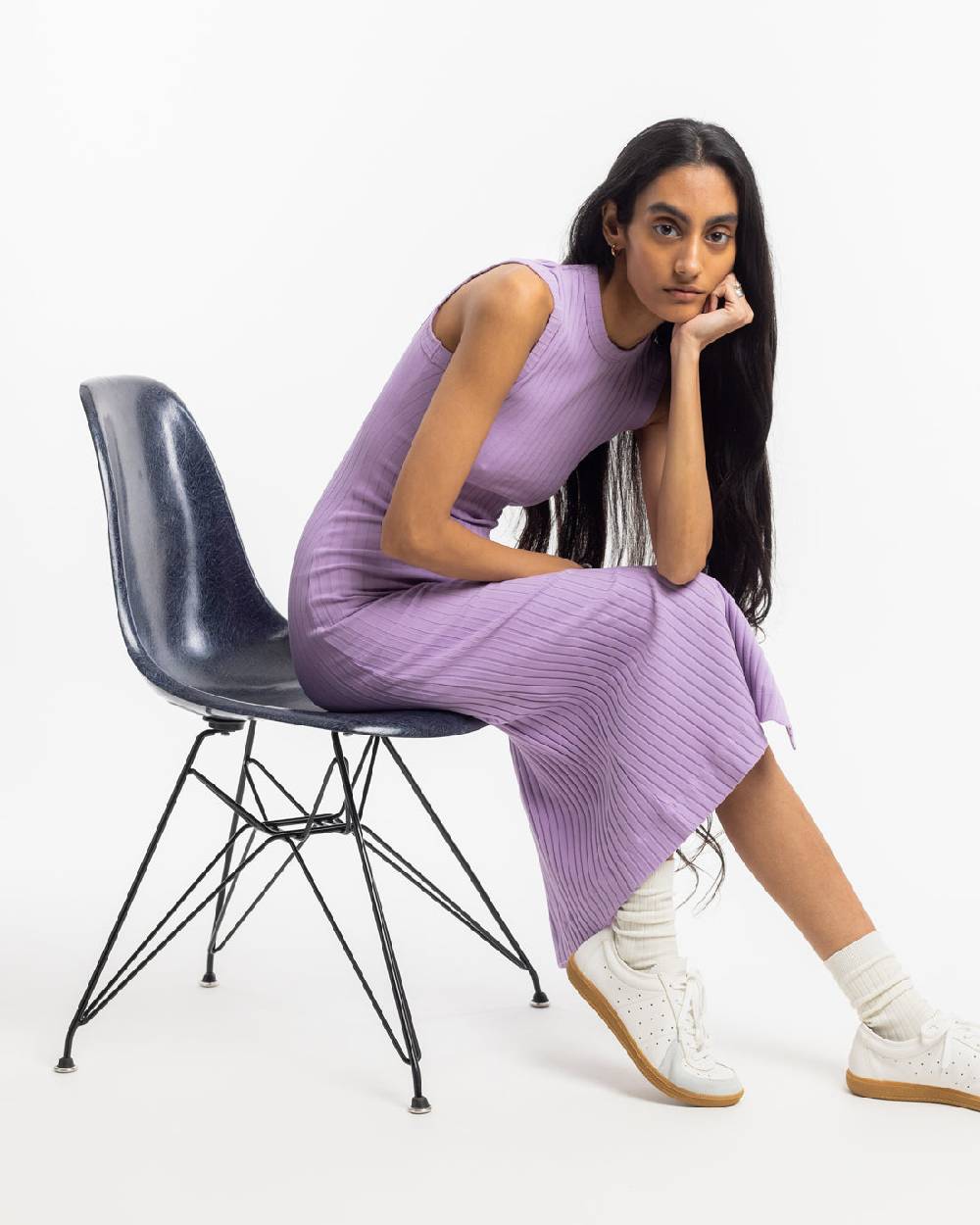 Rotholz Geripptes Kleid Bio Baumwolle - Lavendel