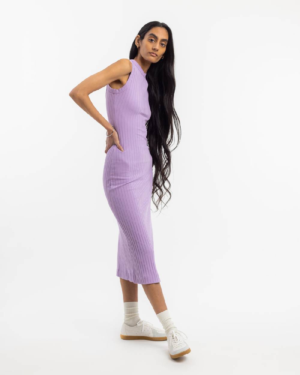 Rotholz Geripptes Kleid Bio Baumwolle - Lavendel