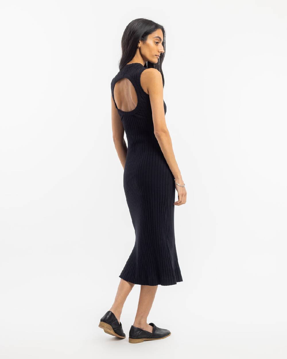 Rotholz Geripptes Kleid Bio Baumwolle - Schwarz