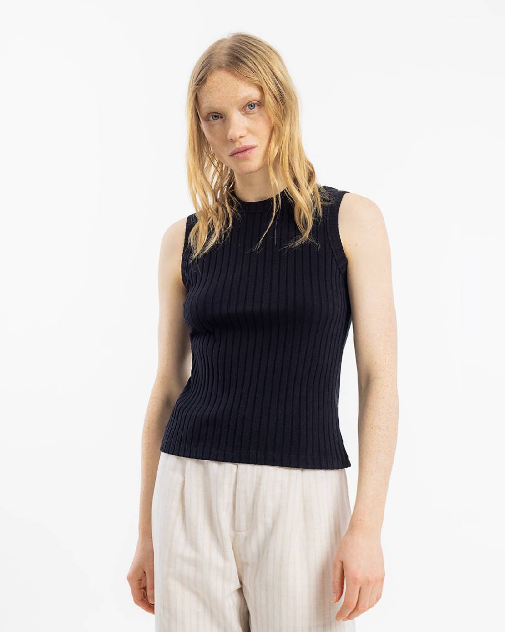 Rotholz Geripptes Singlet Bio Baumwolle - Schwarz