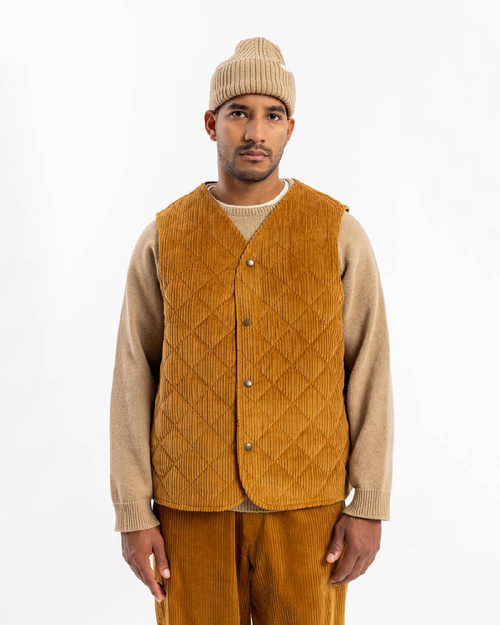 Rotholz Gesteppte Cord Weste - Toffee