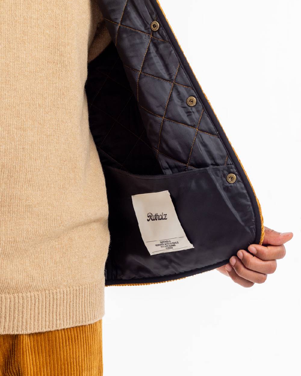 Rotholz Gesteppte Cord Weste - Toffee