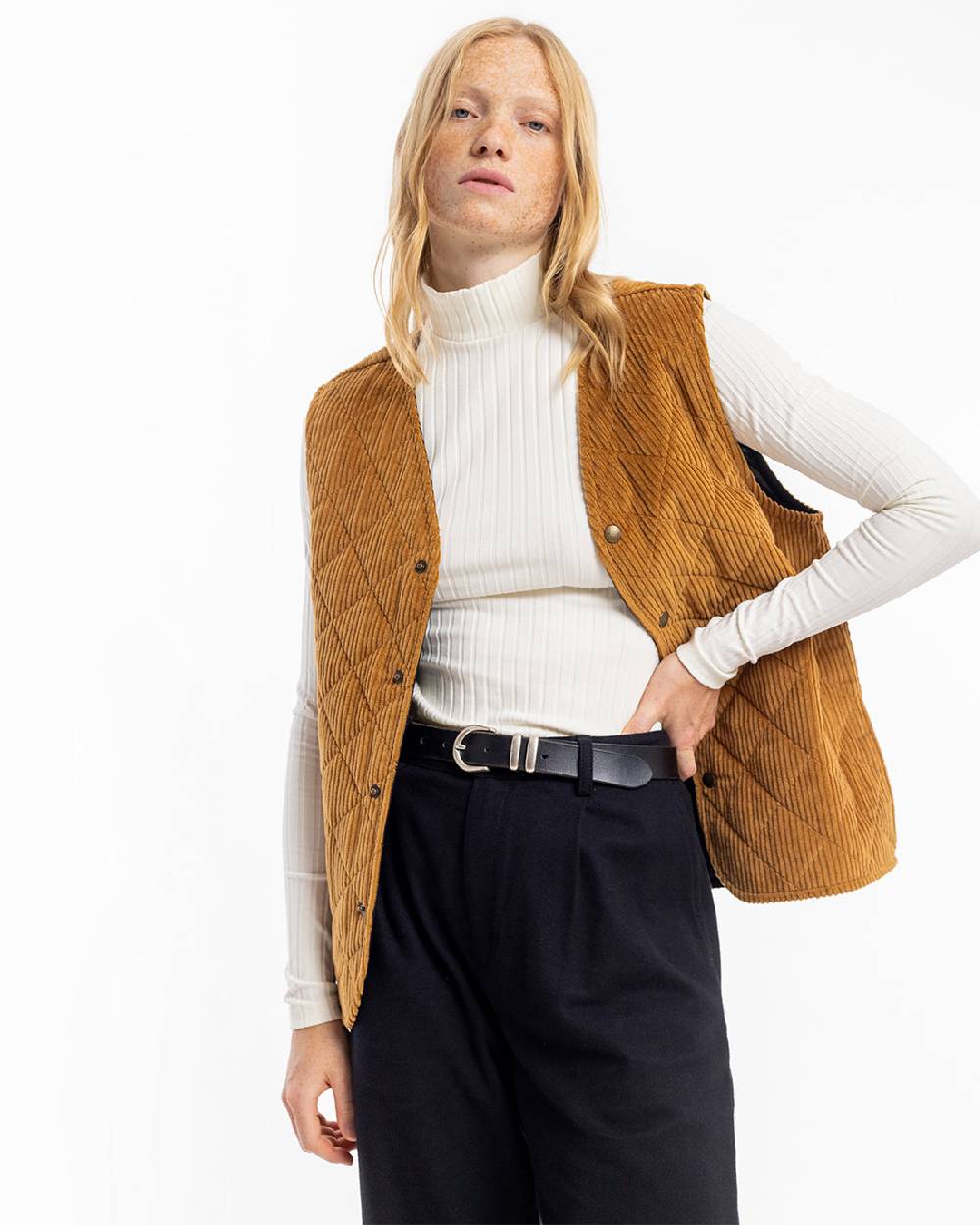 Rotholz Gesteppte Cord Weste - Toffee