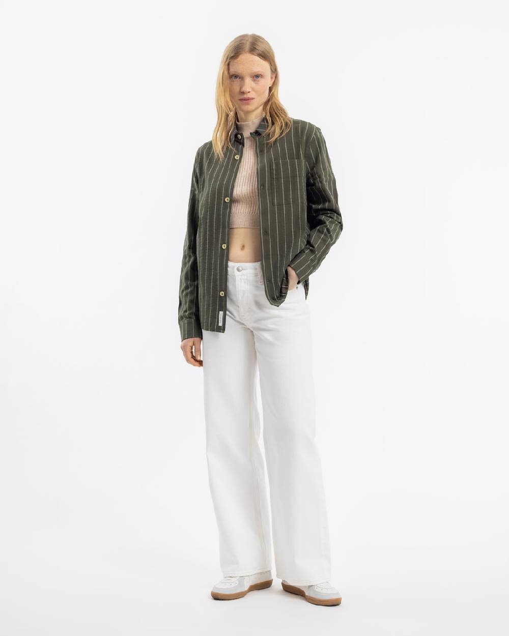 Rotholz Gestreiftes Hemd Aus Bio-Baumwolle - Oliv