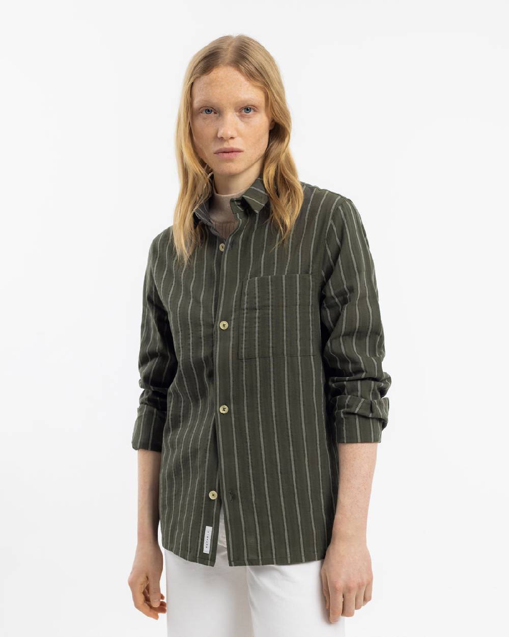 Rotholz Gestreiftes Hemd Aus Bio-Baumwolle - Oliv