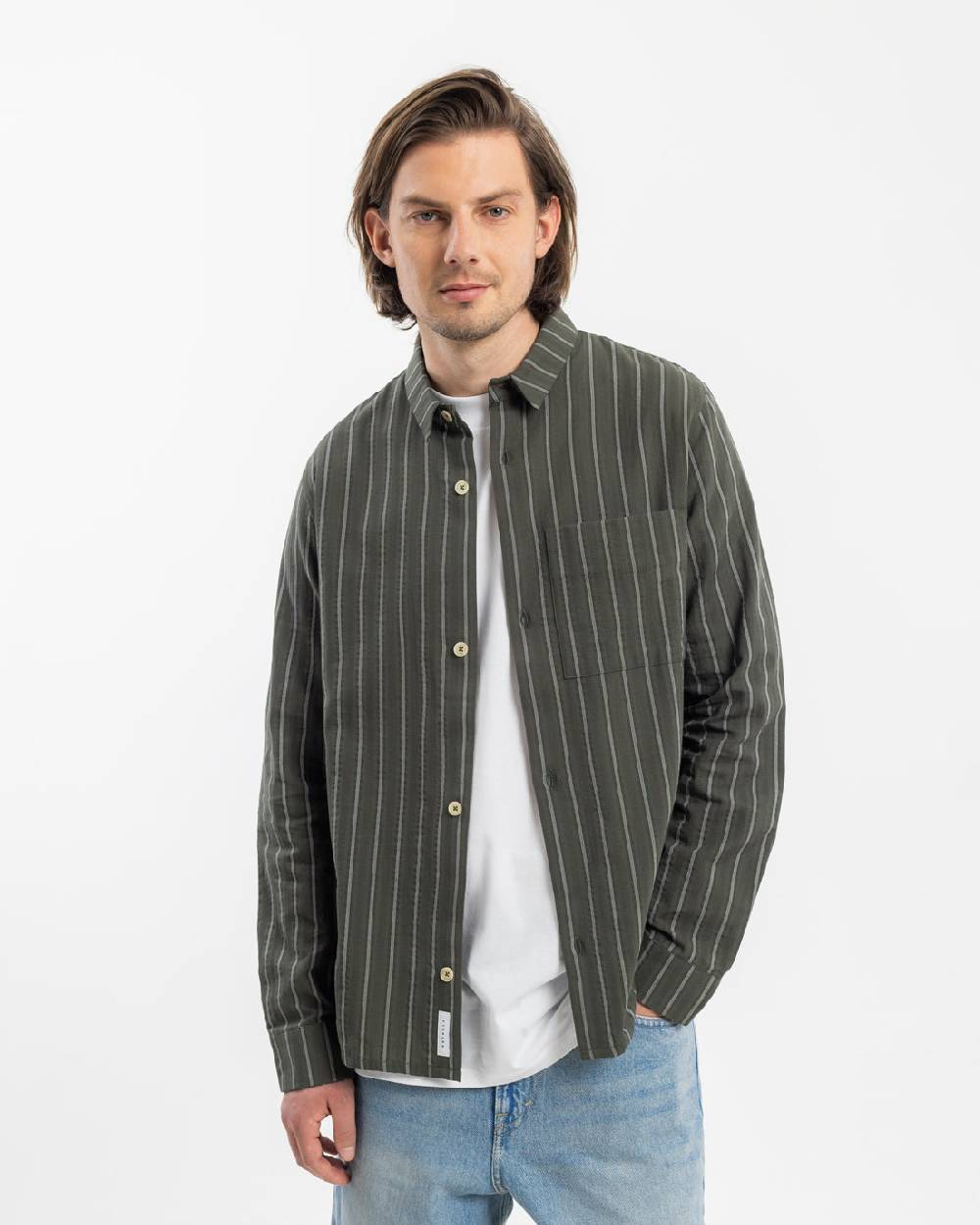 Rotholz Gestreiftes Hemd Aus Bio-Baumwolle - Oliv