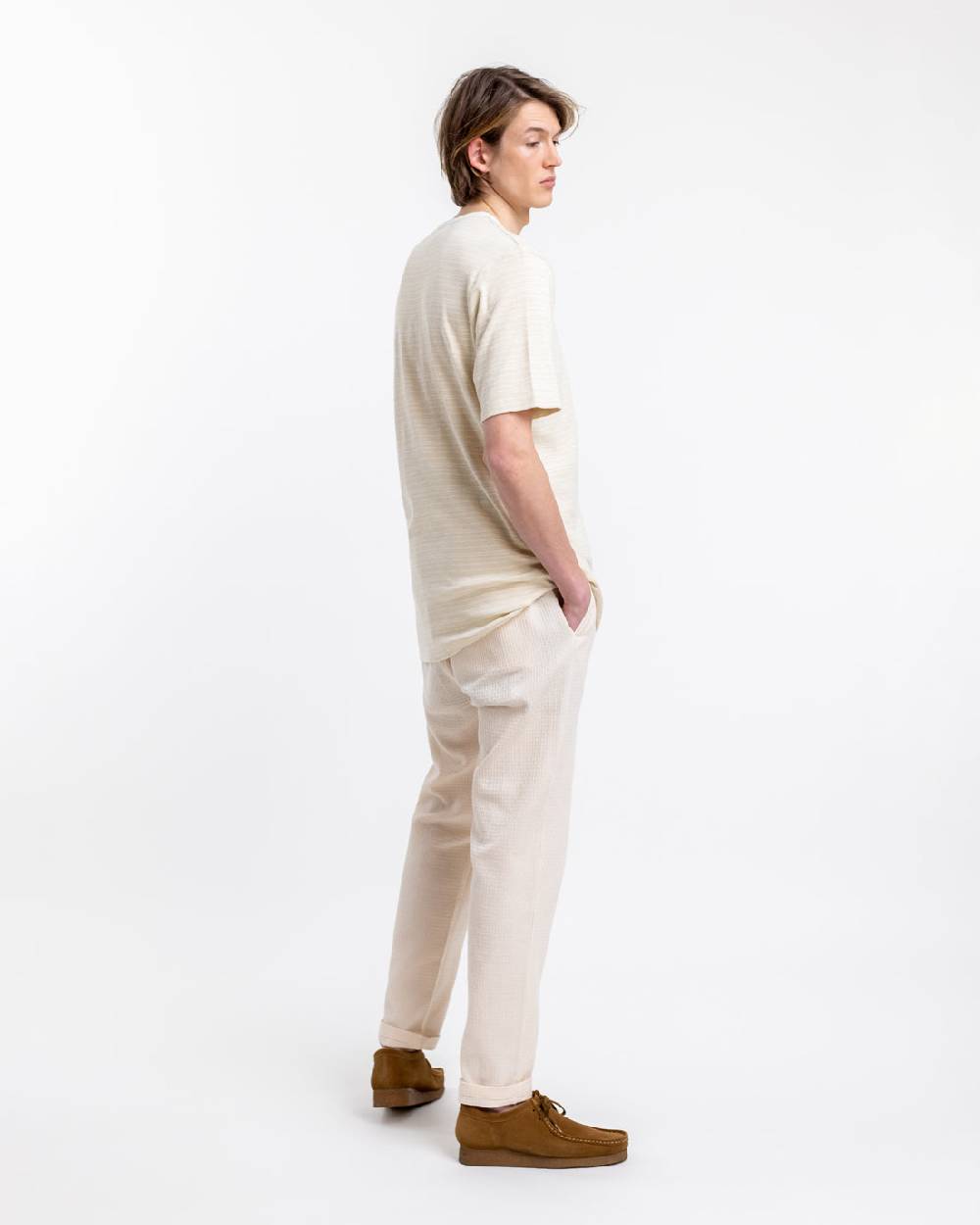 Rotholz Gestreiftes T-Shirt Creme