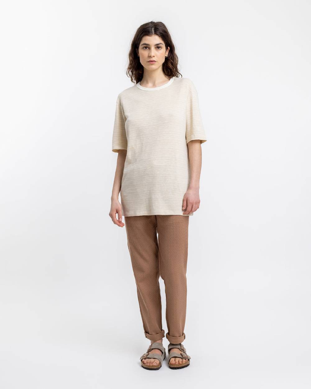Rotholz Gestreiftes T-Shirt Creme