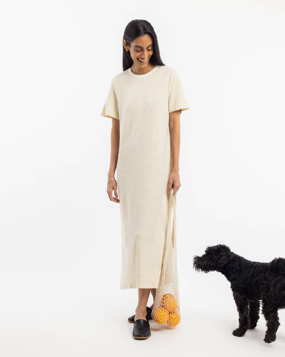 Rotholz Gestreiftes T-Shirt Kleid - Creme