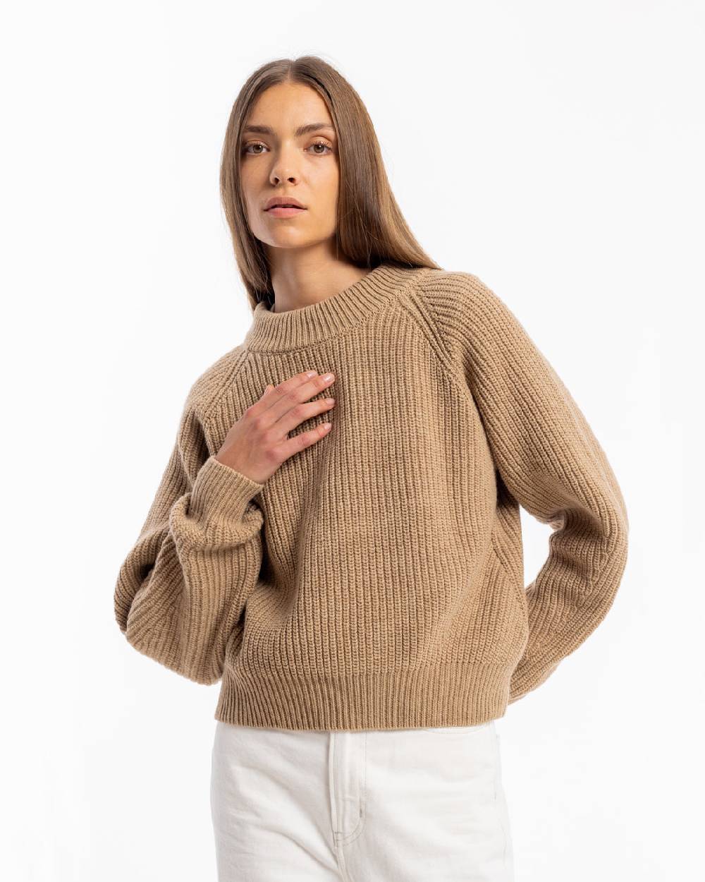 Rotholz Grober Strickpullover Wollmischung - Beige