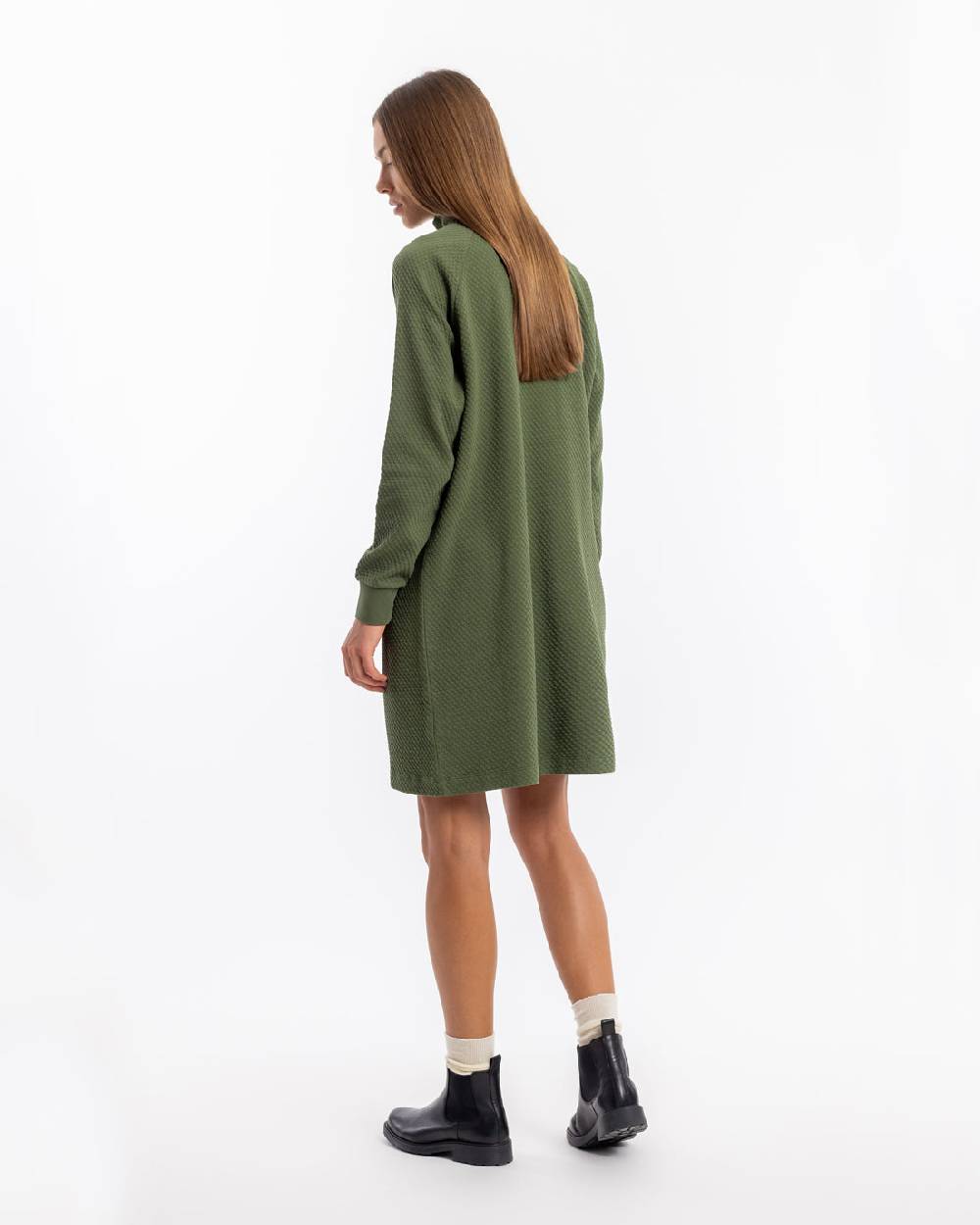 Rotholz Half Zip Sweat Kleid Bio Baumwolle - Grün