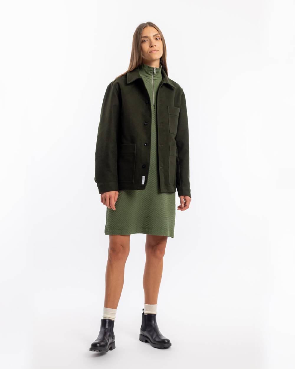 Rotholz Half Zip Sweat Kleid Bio Baumwolle - Grün