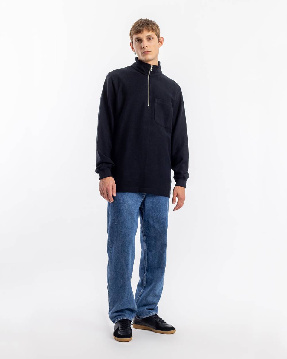 Rotholz Half Zip Sweatshirt Bio Baumwolle - Schwarz