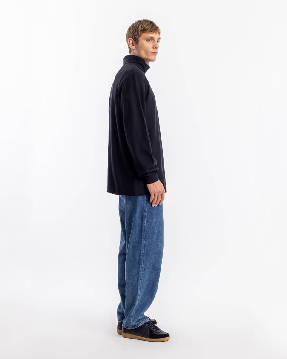 Rotholz Half Zip Sweatshirt Bio Baumwolle - Schwarz