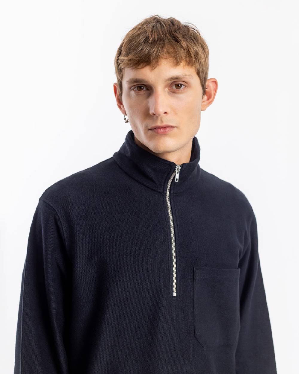 Rotholz Half Zip Sweatshirt Bio Baumwolle - Schwarz