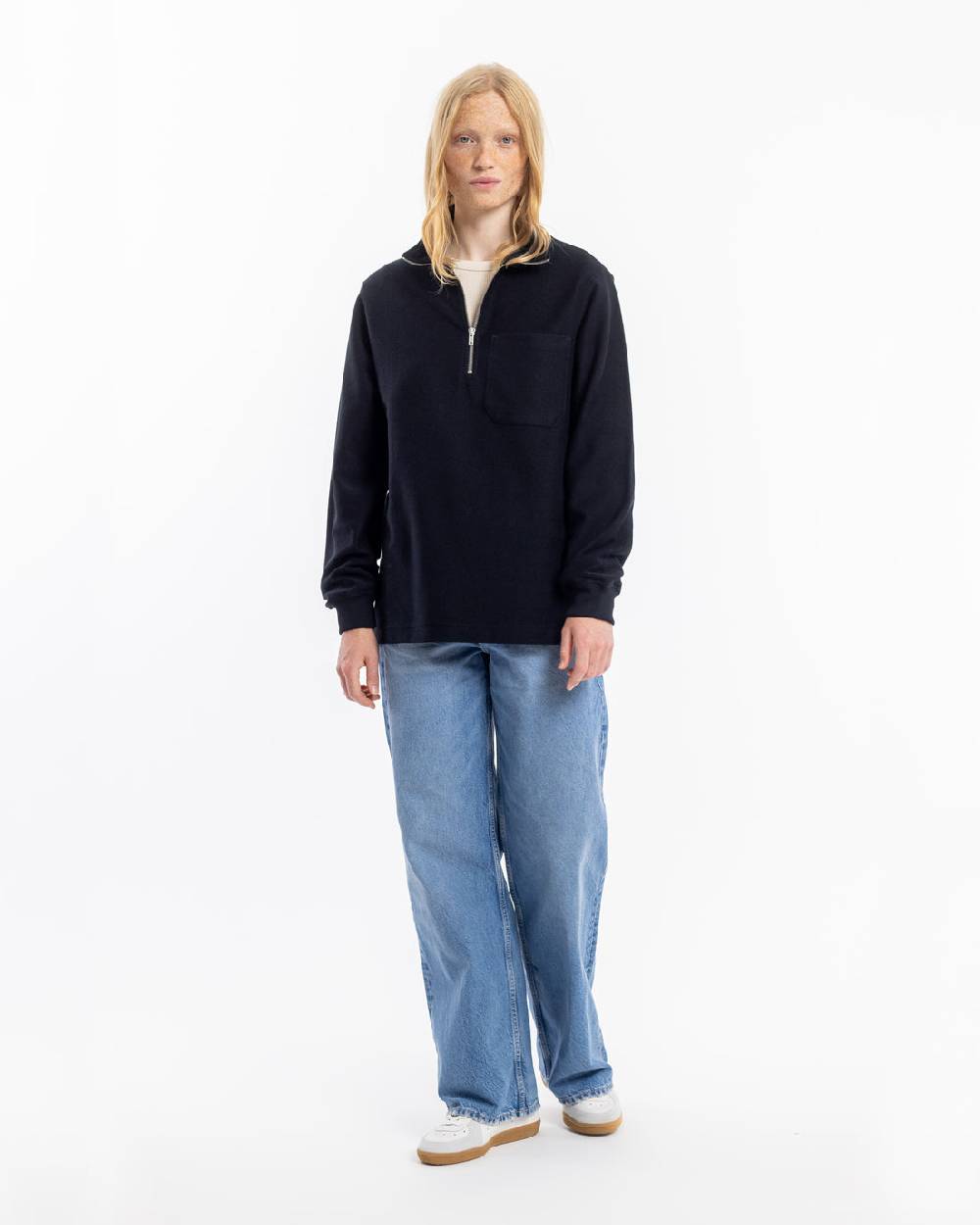 Rotholz Half Zip Sweatshirt Bio Baumwolle - Schwarz