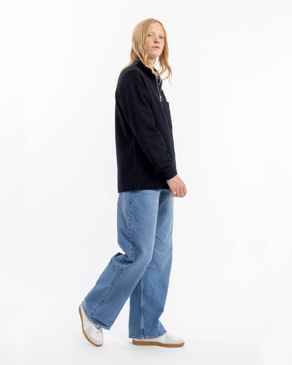 Rotholz Half Zip Sweatshirt Bio Baumwolle - Schwarz