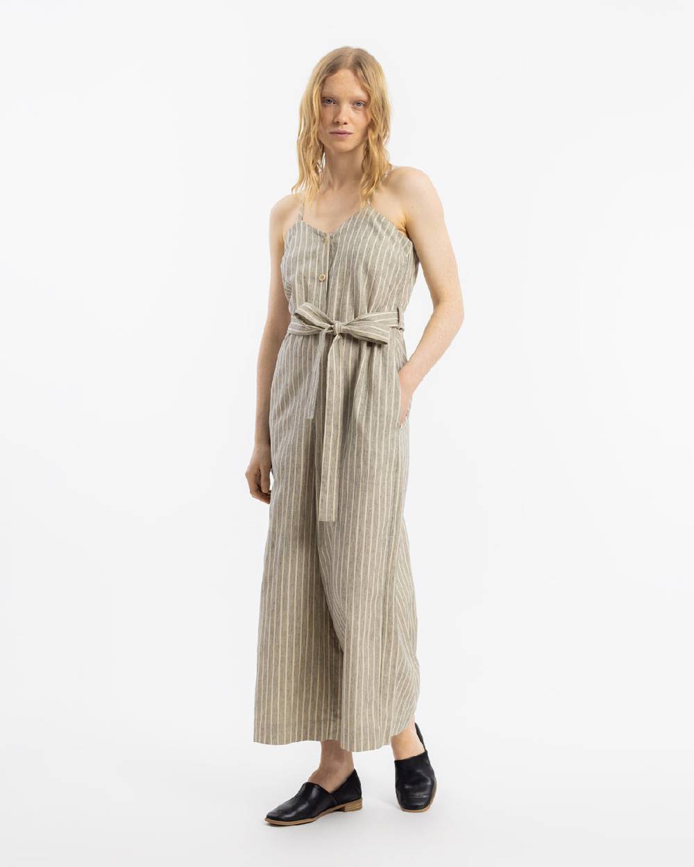 Rotholz Jumpsuit Leinen Mix - Grau Gestreift