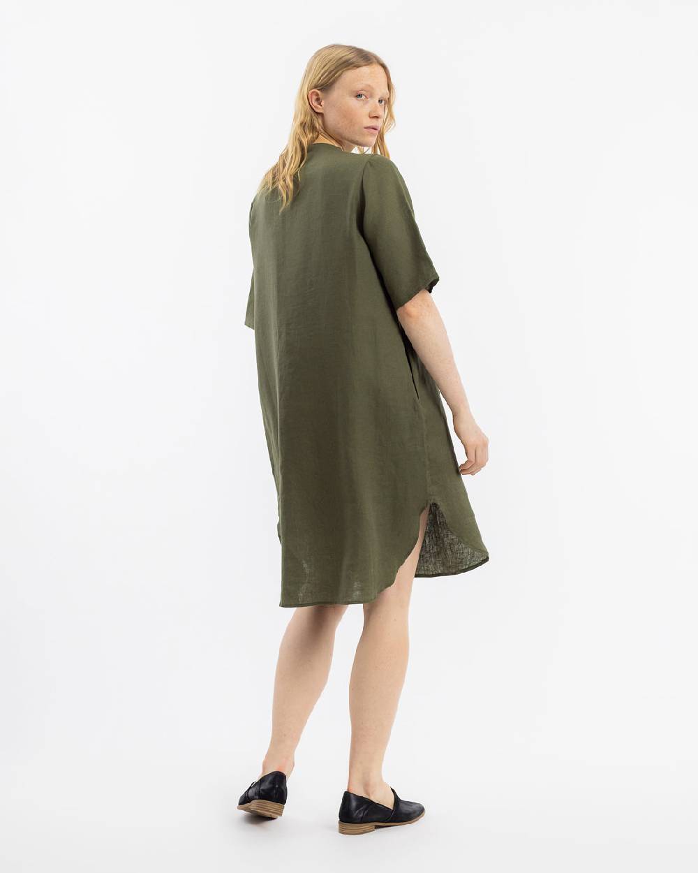 Rotholz Kaftan Kleid Leinen Mix - Oliv