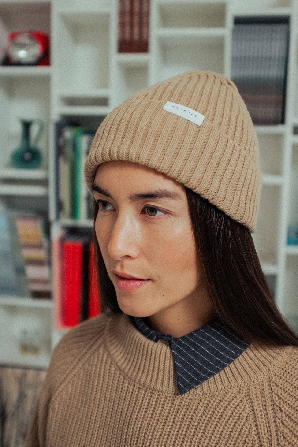 Rotholz Klassische Mütze Wollmix Ripp - Beige