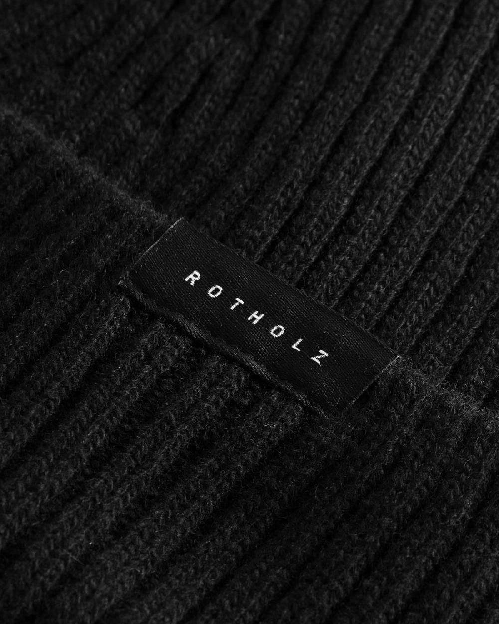 Rotholz Klassische Mütze Wollmix Ripp - Schwarz