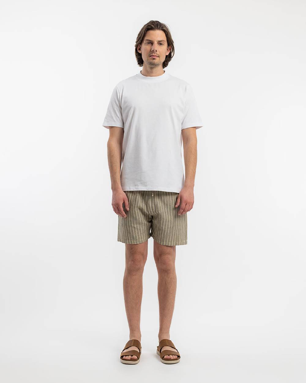 Rotholz Kurze Hose Leinen Mix - Grau Gestreift