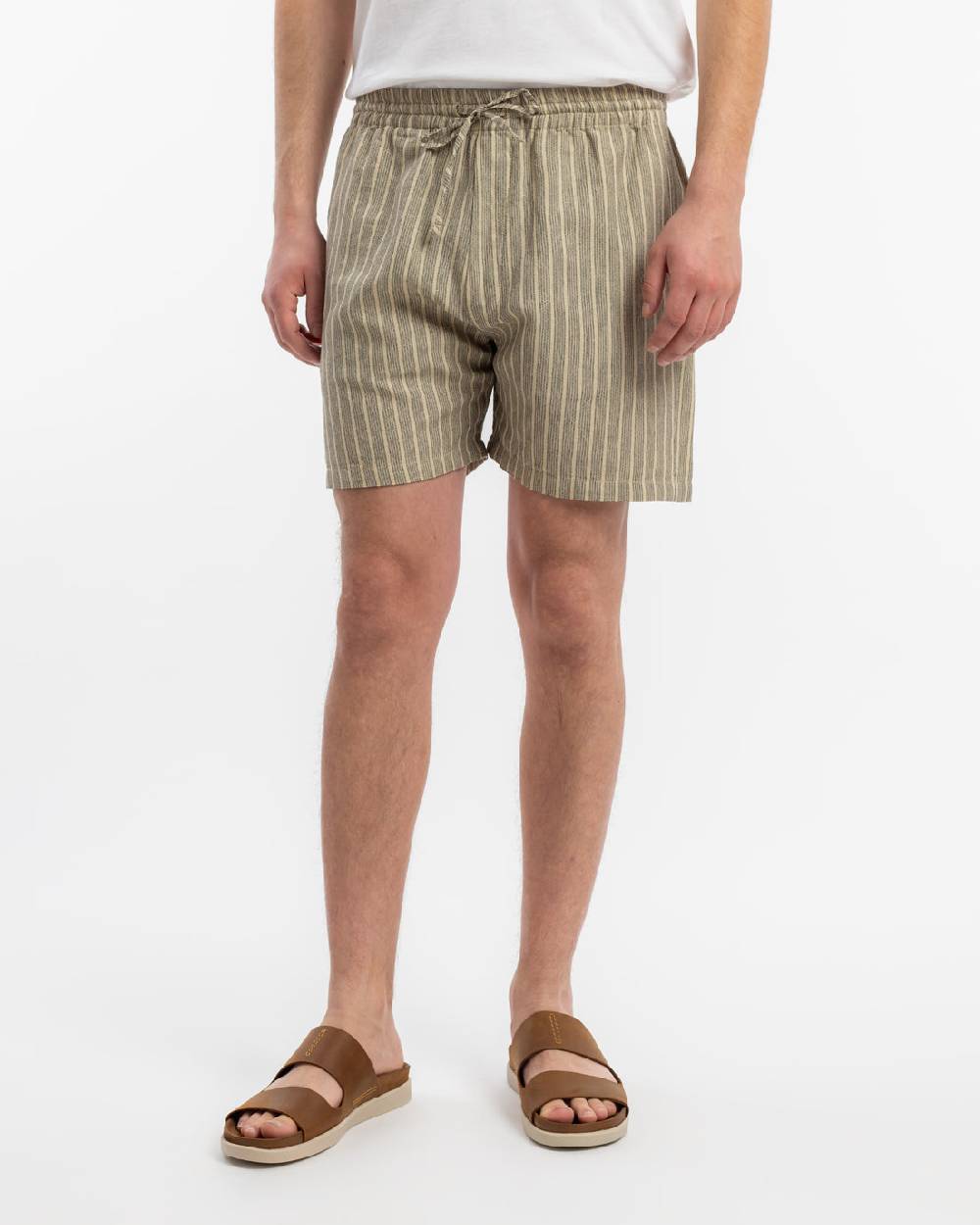 Rotholz Kurze Hose Leinen Mix - Grau Gestreift