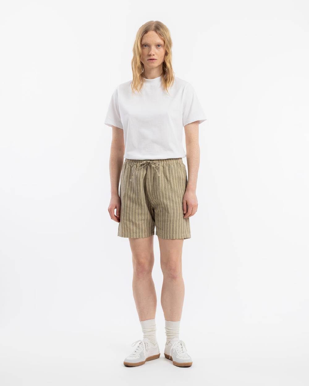 Rotholz Kurze Hose Leinen Mix - Grau Gestreift