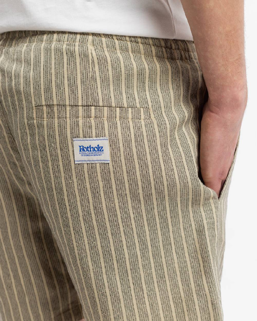 Rotholz Kurze Hose Leinen Mix - Grau Gestreift