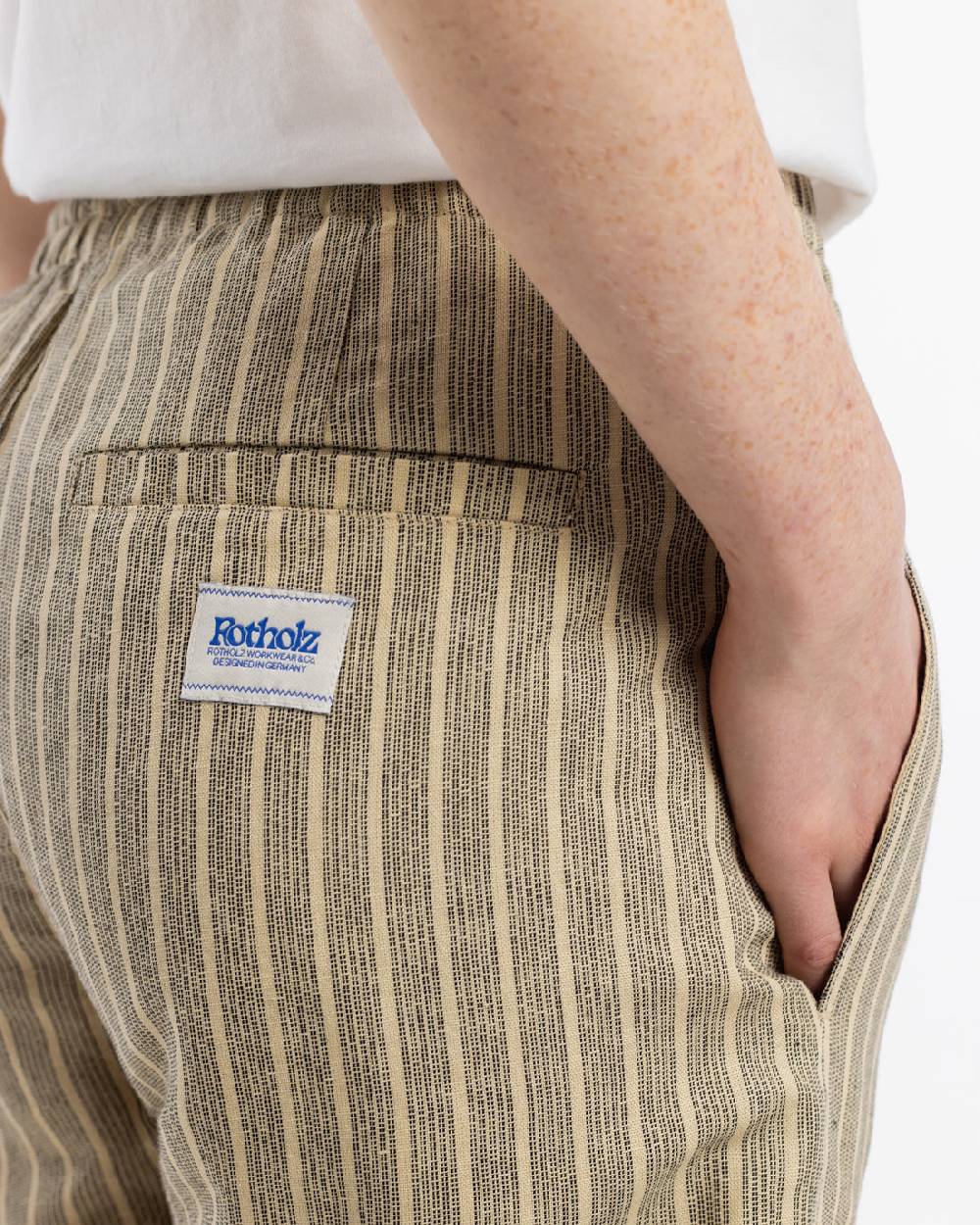 Rotholz Kurze Hose Leinen Mix - Grau Gestreift