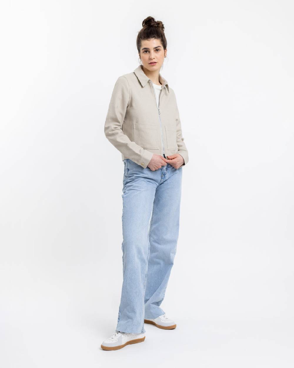 Rotholz Kurze Jacke Aus Bio Canvas Beige Kariert