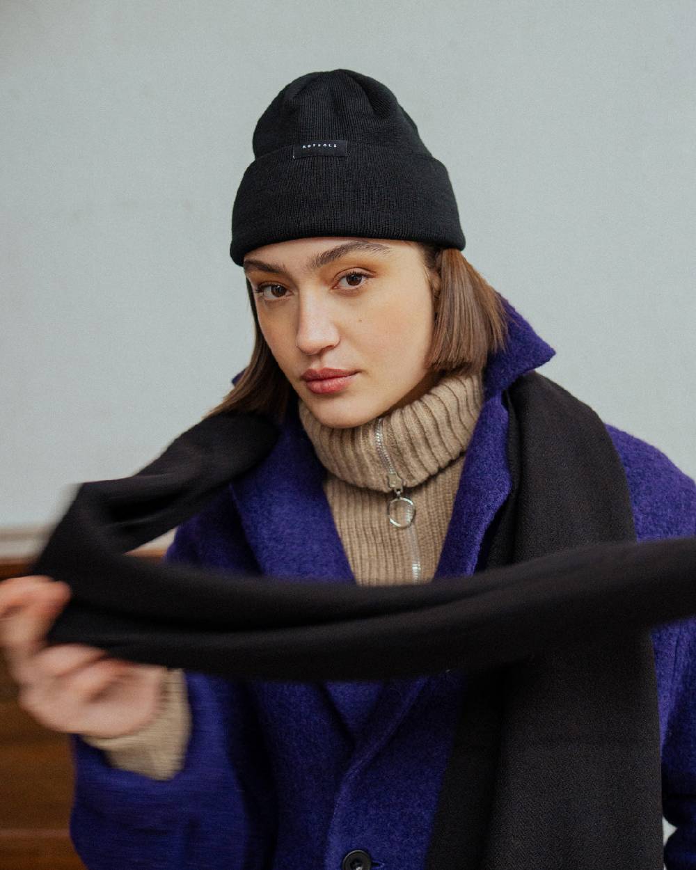 Rotholz Kurze Mütze Bio Merinowolle - Schwarz