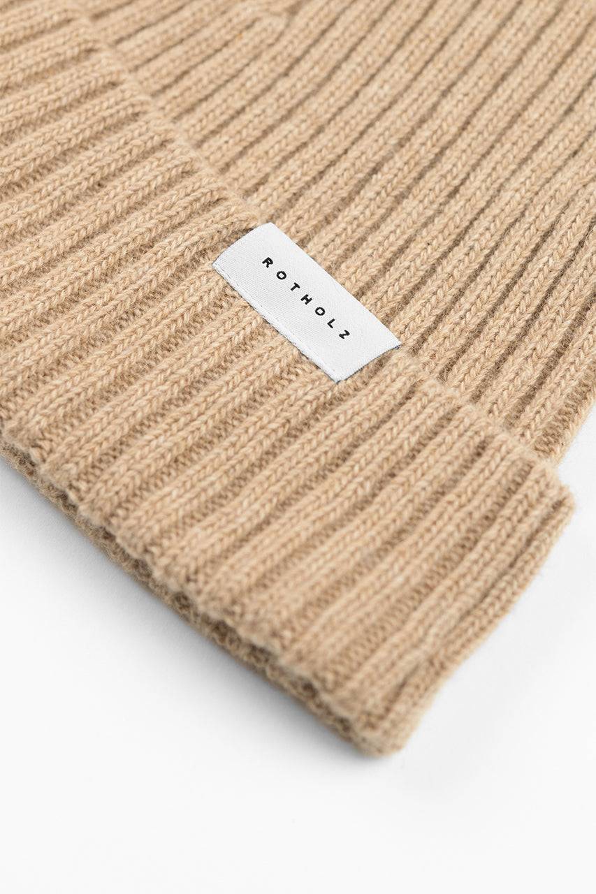 Rotholz Kurze Mütze Wollmix Ripp - Beige