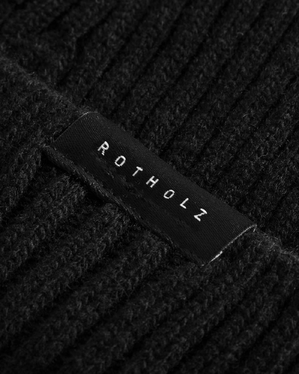 Rotholz Kurze Mütze Wollmix Ripp - Schwarz