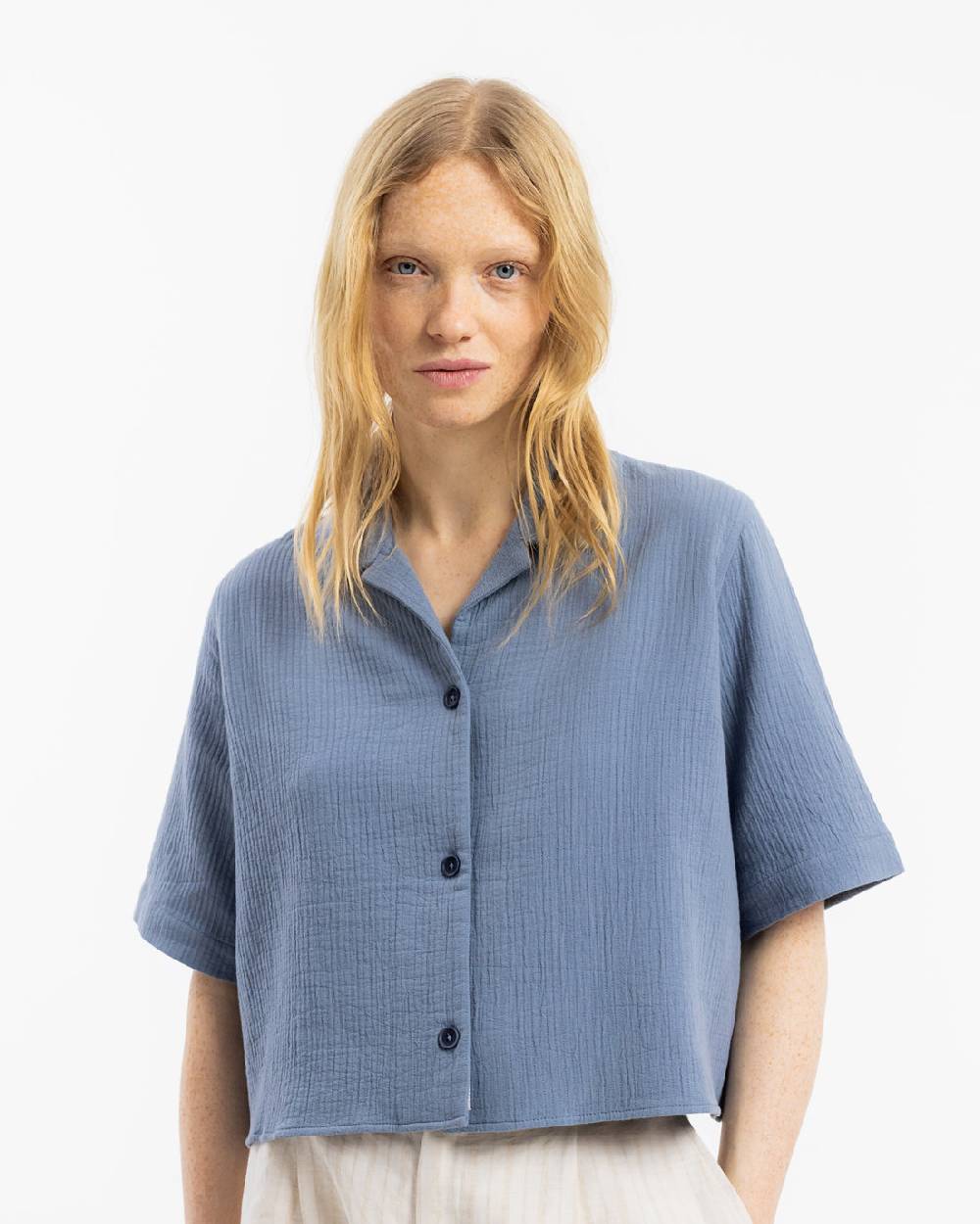 Rotholz Kurzes Bowling Shirt Bio Baumwolle - Blau