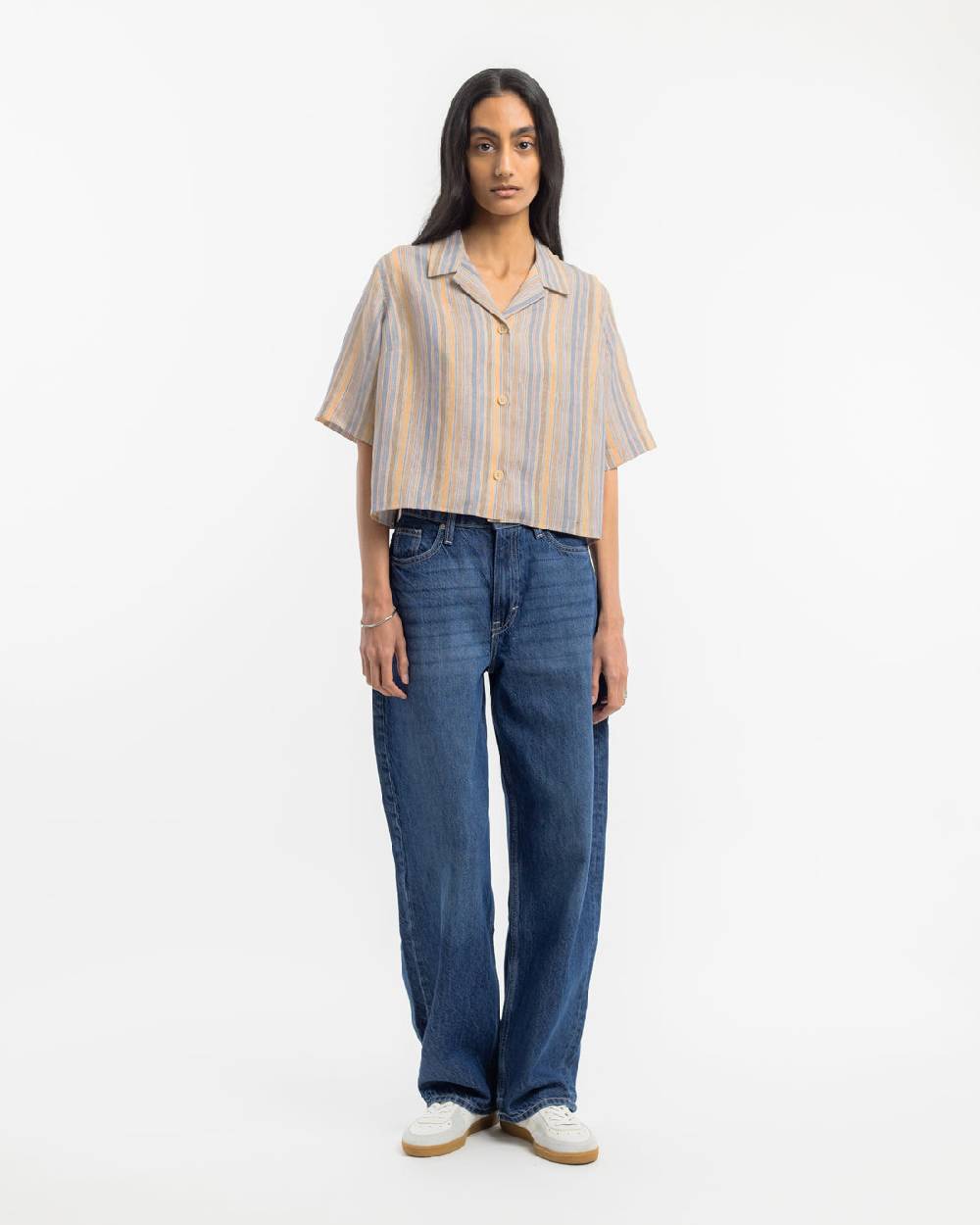 Rotholz Kurzes Bowling Shirt Leinen Mix - Gestreift