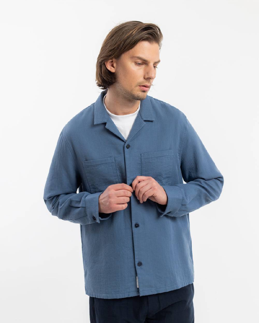 Rotholz Langarmhemd Bio Baumwolle - Blau