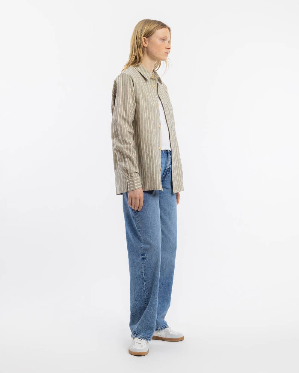 Rotholz Langarmhemd Leinen Mix - Grau Gestreift