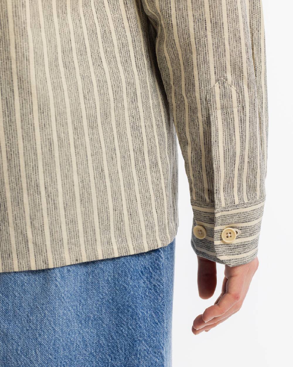 Rotholz Langarmhemd Leinen Mix - Grau Gestreift