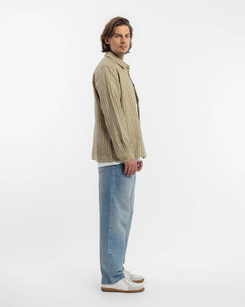 Rotholz Langarmhemd Leinen Mix - Grau Gestreift