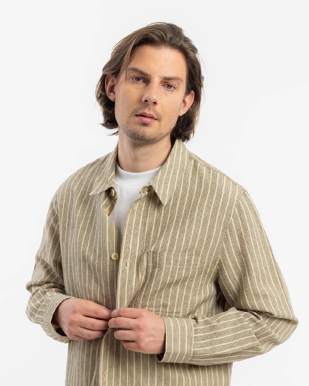 Rotholz Langarmhemd Leinen Mix - Grau Gestreift