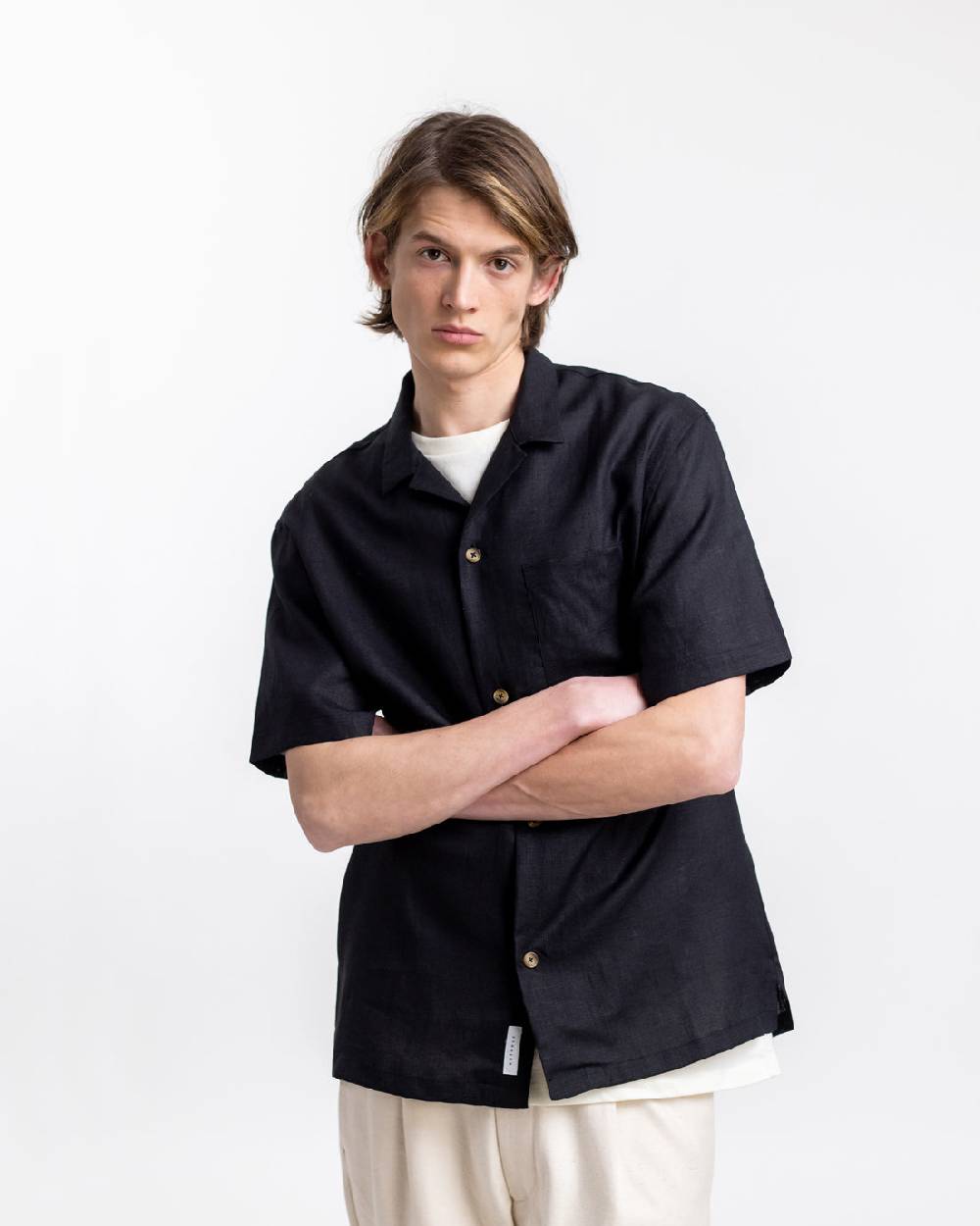 Rotholz Leinen Bowling Hemd - Schwarz