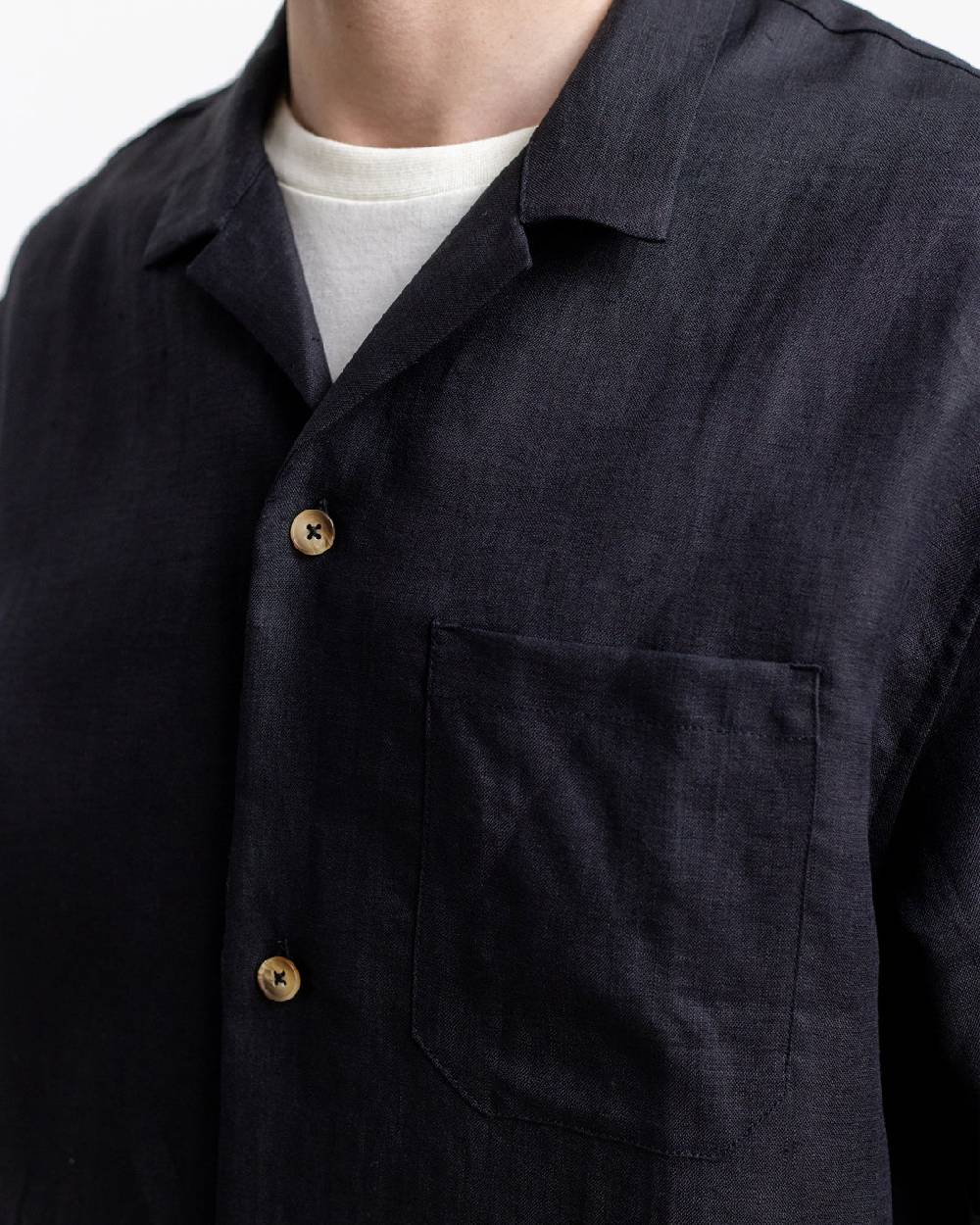 Rotholz Leinen Bowling Hemd - Schwarz