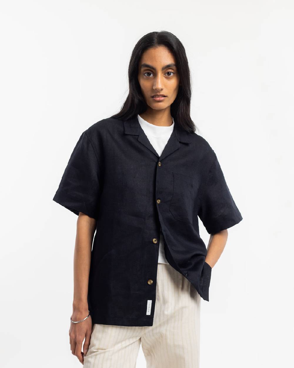 Rotholz Leinen Bowling Hemd - Schwarz