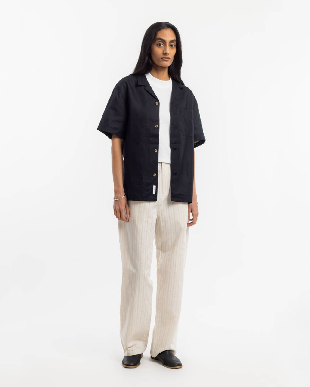 Rotholz Leinen Bowling Hemd - Schwarz