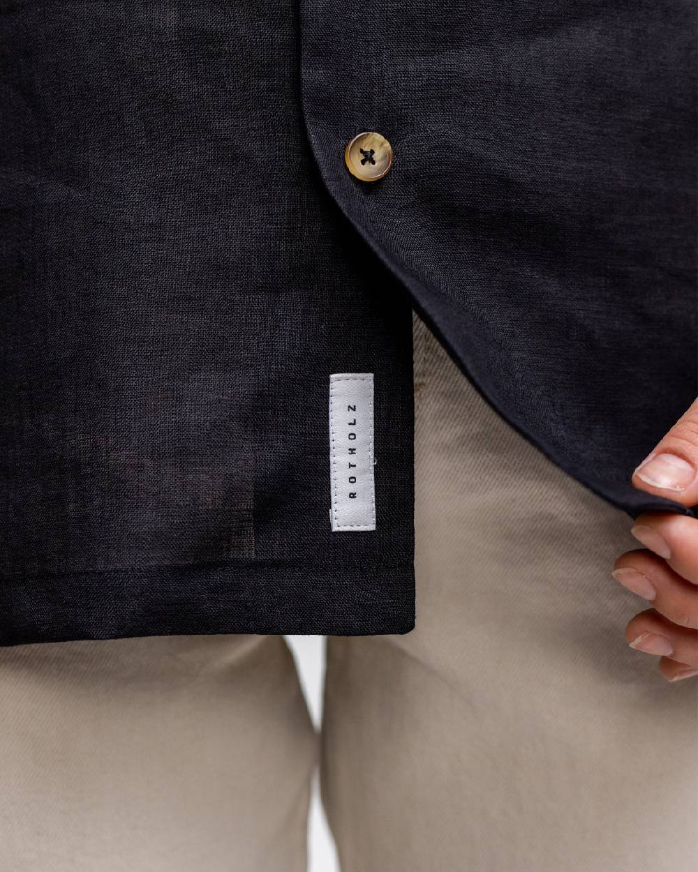 Rotholz Leinen Bowling Hemd - Schwarz